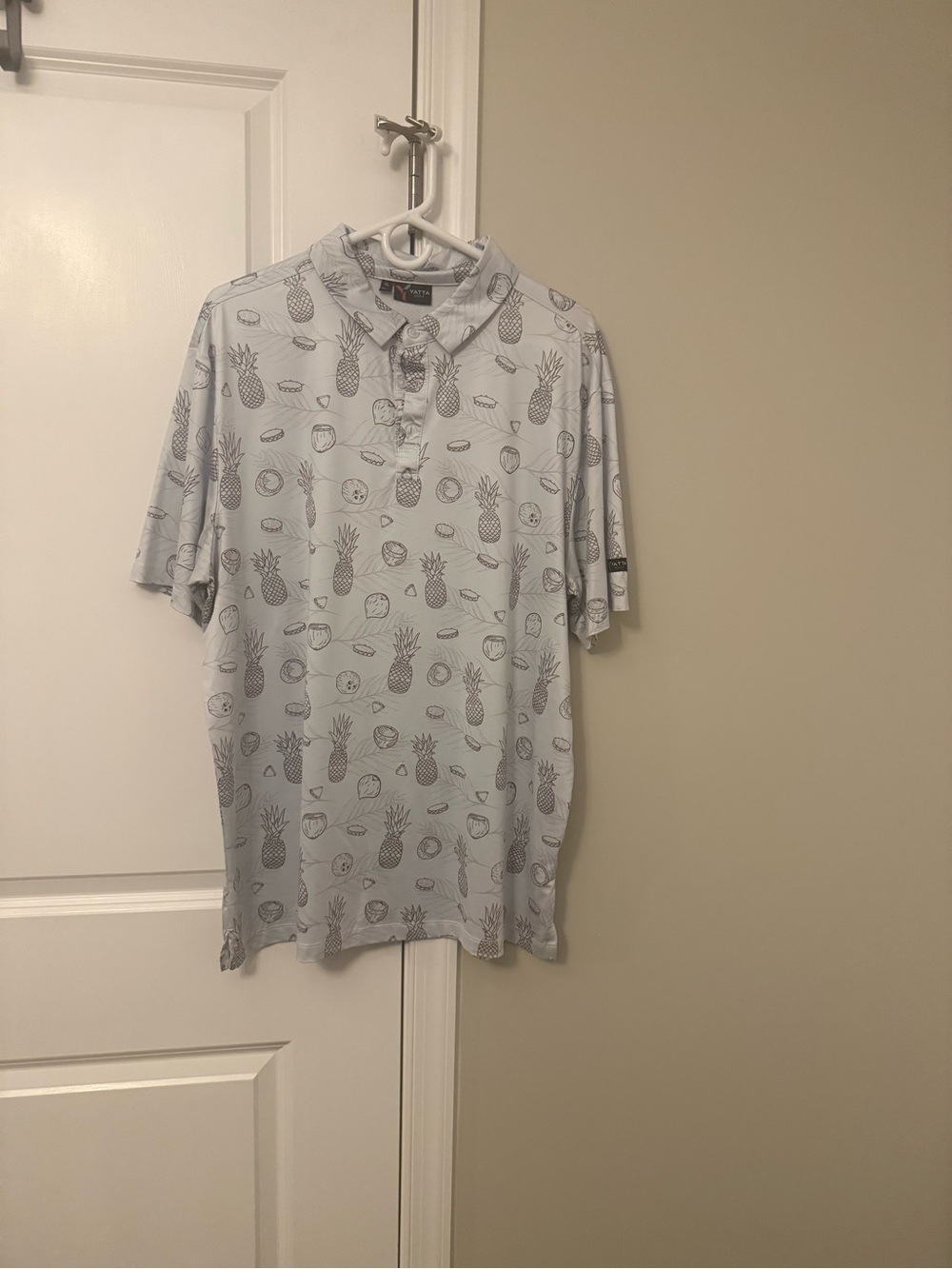 Men's Light Blue Pineapple-Print Polo Shirt